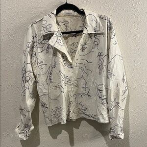 Babaton White Abstract Face Print Shirt Women’s Large